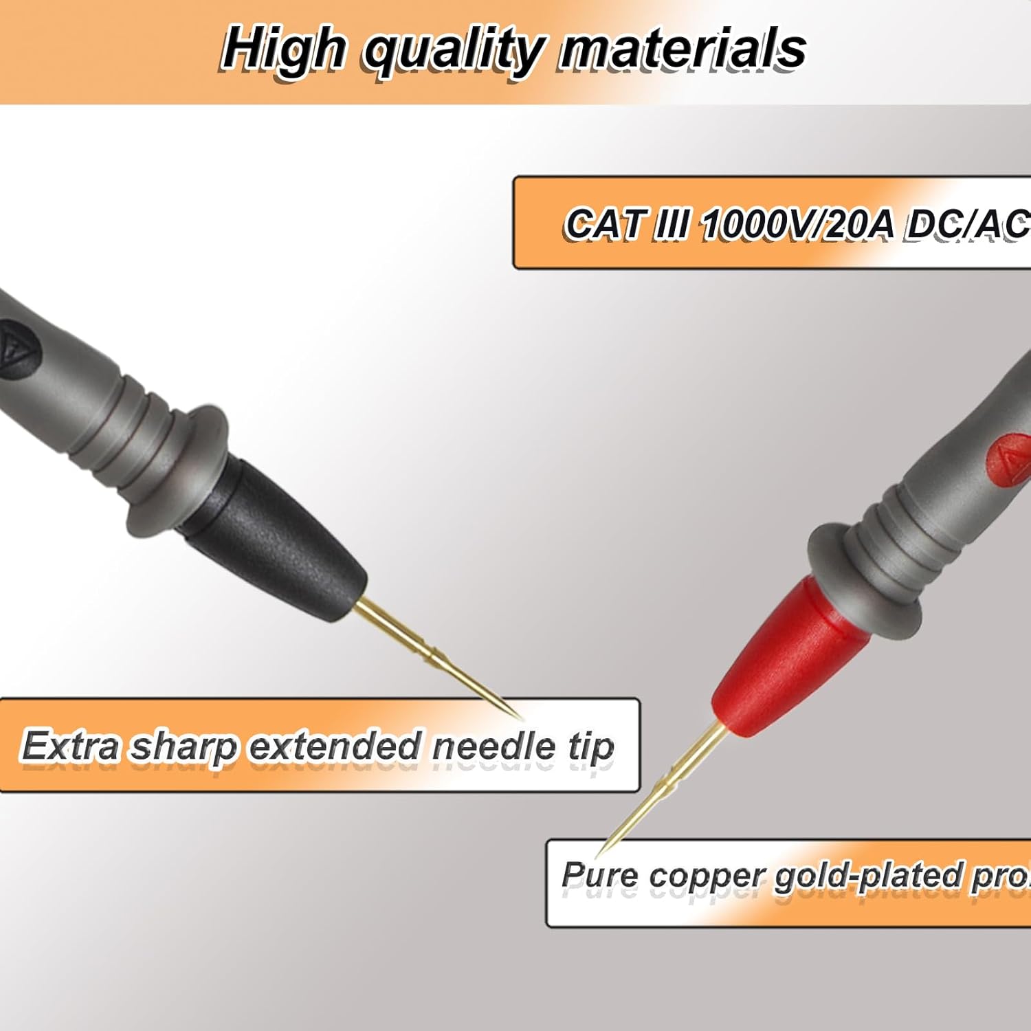Multimeter Leads Kit, 49" Premium Silicone Multimeter Test Lead Set, CAT III 1000V 20A Sharp Gold-Plated Probes, Alligator Clips, 0.8mm Back Probe Needles CAT II, for Fluke/AstroAI/Klein - Image 4