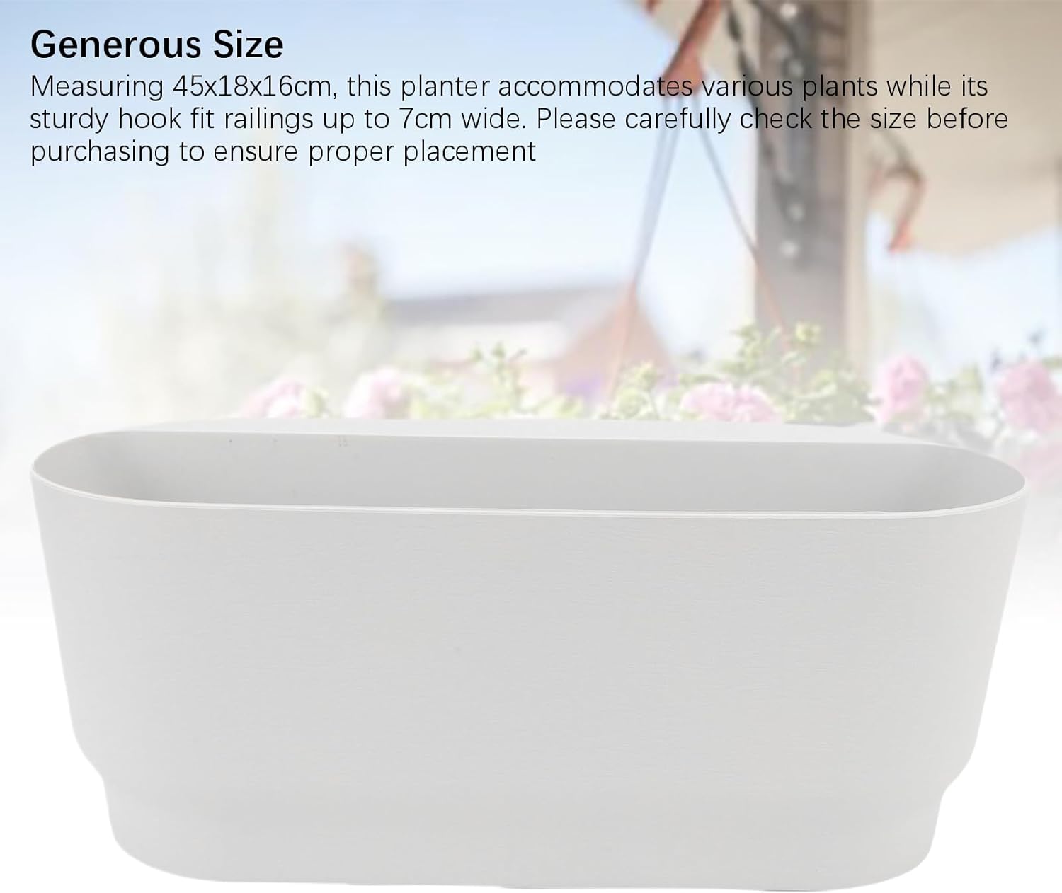 Hanging Flower Pots, 3PCS Railing Planter Box with Drainage Holes for Balcony Window Fence Country Style 45x18x16cm (White)