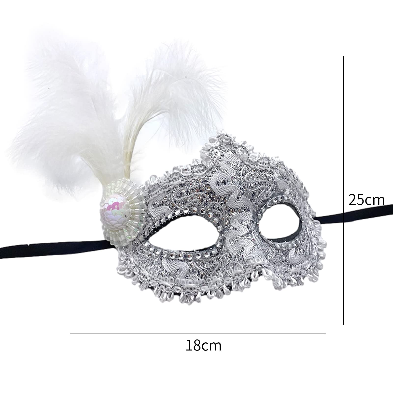 Jamron Women's Fancy Costume Mask with Rhinestones/Feather for Masquerade Party Ball Halloween Carnival White SN070309 - Image 2