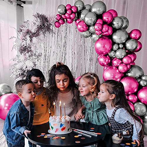 Image of Just Party 25Pcs Silver & 25Pcs Pink Metallic Chrome Balloons with Shiny Surface For Birthdays /Anniversary /Engagement /Baby Shower /bachelorette Party Decorations (Pack of 50)