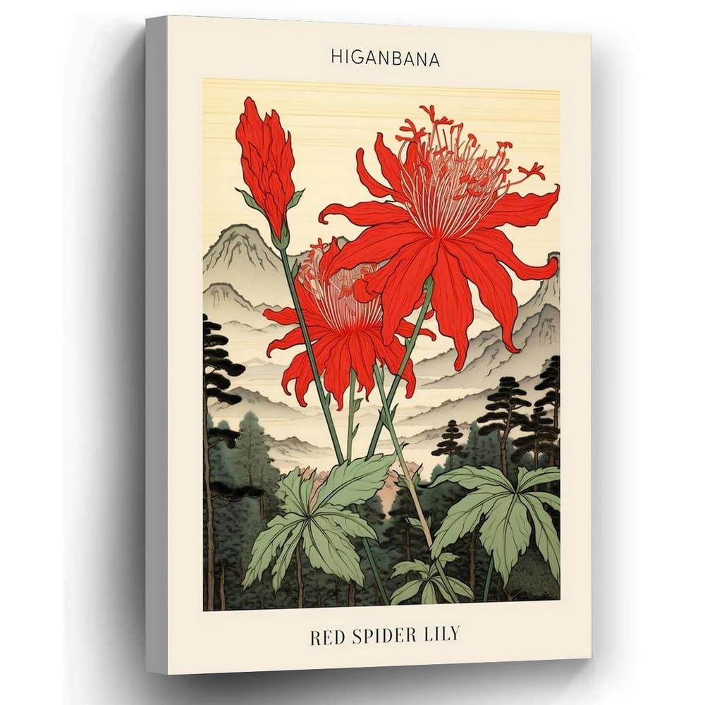 RAXES 8X10 Higanbana Red Spider Lily 1 Japanese Botanical Illustration Poster Living bedroom office decoration children room printed photo paper poster