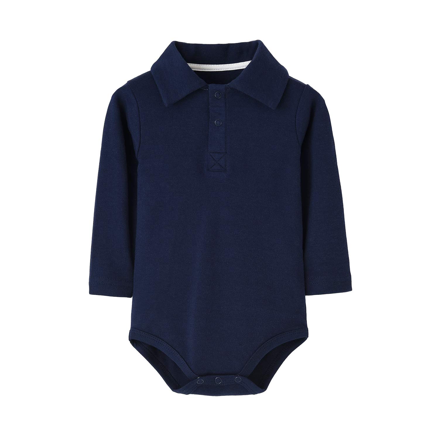 Teach Leanbh Infant Baby Polo Bodysuit Cotton Long Sleeve Pure Color Shirt 3-24 Months (12 Months, Navy)