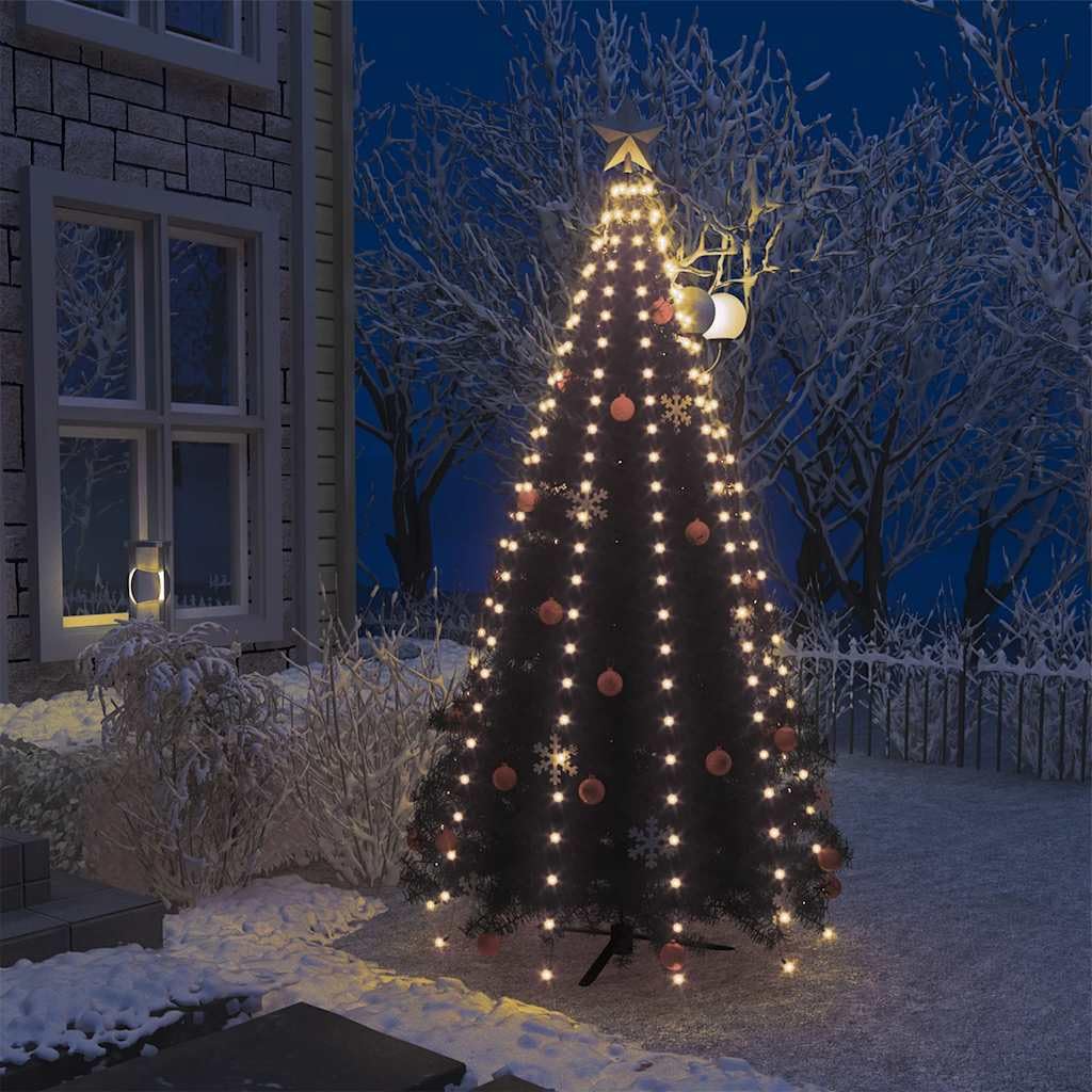 Siatka świetlna na choinkę z 250 diodami LED, ciepła biel, materiał PCW, wysokość 250 cm, 10 łańcuchów świetlnych, wodoszczelna, do użytku wewnątrz i na zewnątrz, z kablem przyłączeniowym o