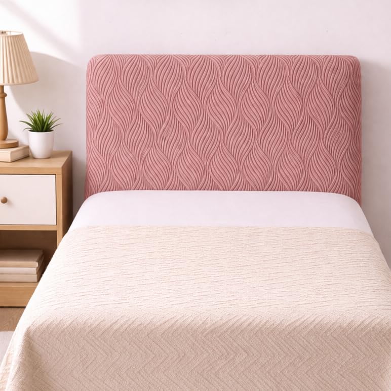 Image of HOMETHREADS Stretchable Lycra /Velvet Headboard Cover | Soft, Dust-Proof & Wrinkle-Resistant Bed Back Protector | Fits Leather, Wooden & Fabric Bedsides | for 2ft to 3.3ft Beds (Pink,90x65cm)