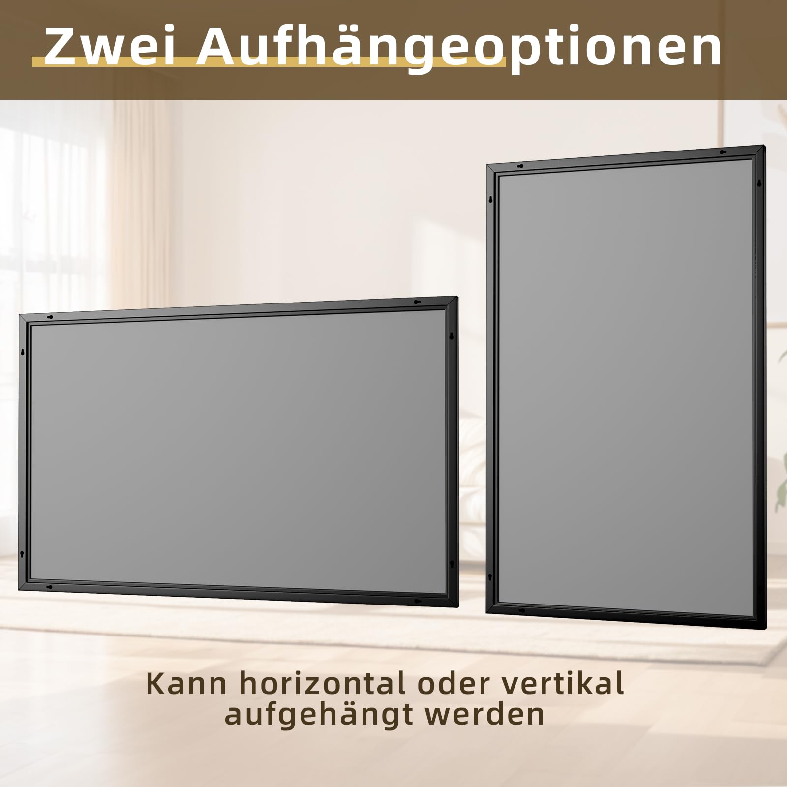 BEAUTYPEAK Specchio da parete rettangolare 120 x 75 cm, telaio in alluminio dorato, infrangibile per bagno, camera da letto, soggiorno