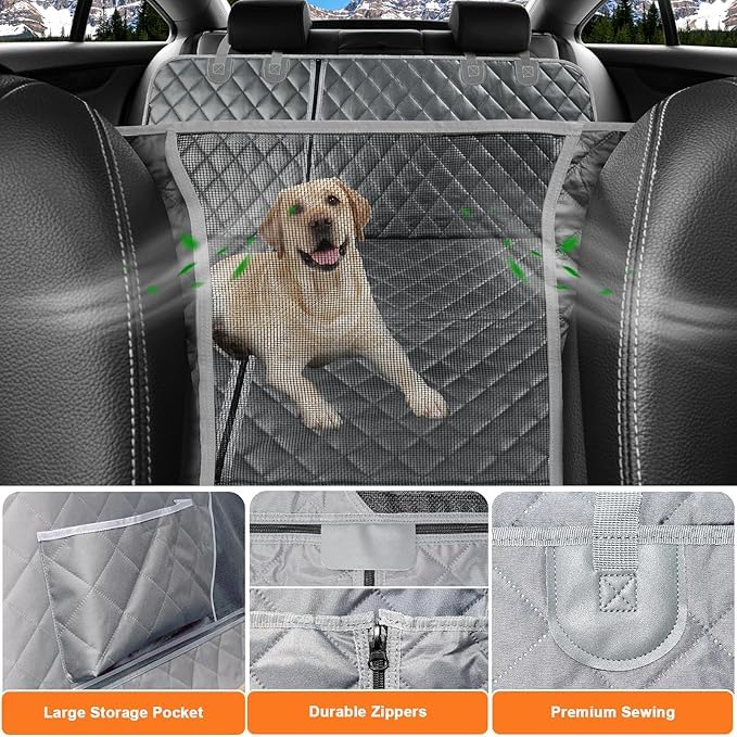 Image of 6-in-1 Dog Car Seat Cover for Back Seat, Waterproof Dog Car Hammock with Mesh Window, Non-Slip Pet Backseat Protector for Cars, Trucks and SUVsGray, 6 in 1 Dog CAR SEAT Cover