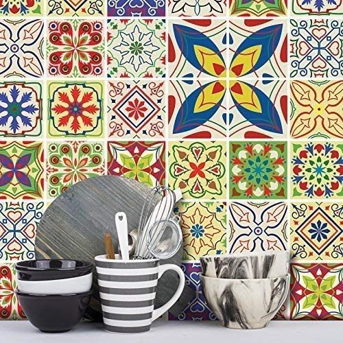 Tile Stickers 24 Pack Decals Vintage Mediterranean Moroccan Style -T16 (24, 150mm x 150mm)
