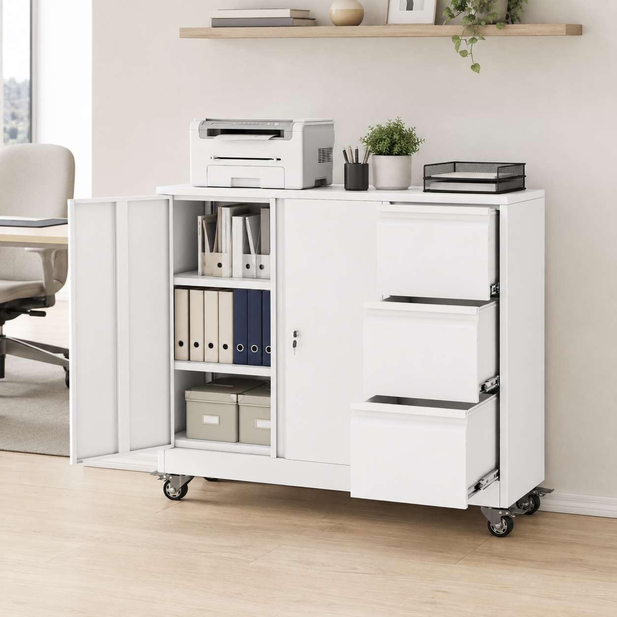 3 Drawer File Cabinet, Office Mobile Filing Cabinet, Printer Stand