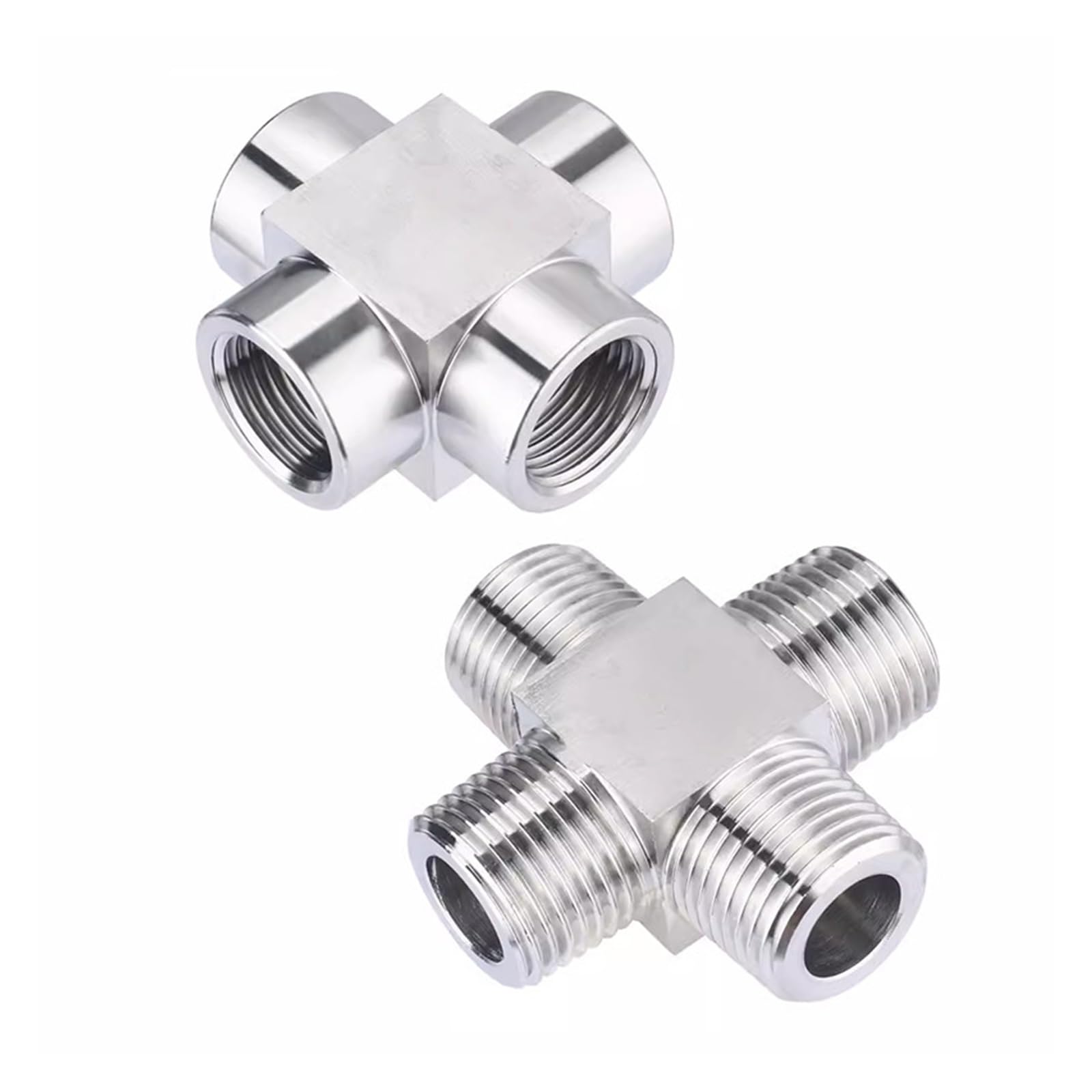 Raccordo for tubi a pressione in acciaio inossidabile 304 a croce a 4 vie con filettatura femmina NPT, M14 M16 M18 M20 1/8" 1/4" 3/8" 1/2" 3/4" BSP(BSPP1 Female)