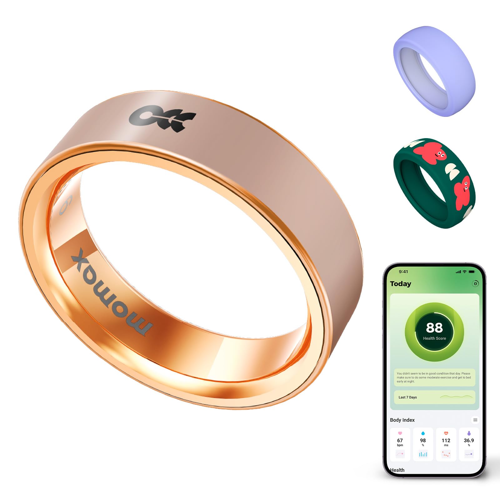 MOMAX 1-Sense Soul World’s 1st Haptic Smart Ring, AI Mood & Fitness Tracker with Touch Control, 5ATM Waterproof, No APP Subscription, Android & iOS