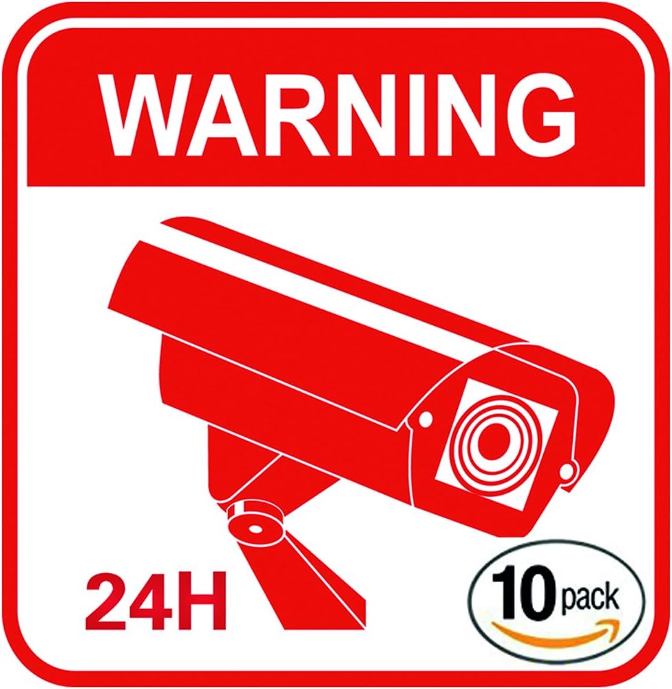 Video Surveillance Warning Stickers – [Pack of 10] Security Camera Decals – CCTV Vinyl & Weatherproof Signs for Burglary & Theft Prevention – No Trespassing, 24 Hour Alarm, 4 x 4 Inches