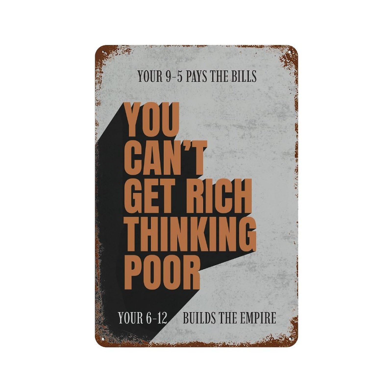 Retro Metal Sign with Get Rich Design 11.8"x7.9", for Shed, Workshop And Garage Wall Decor, Old School Wall Decor