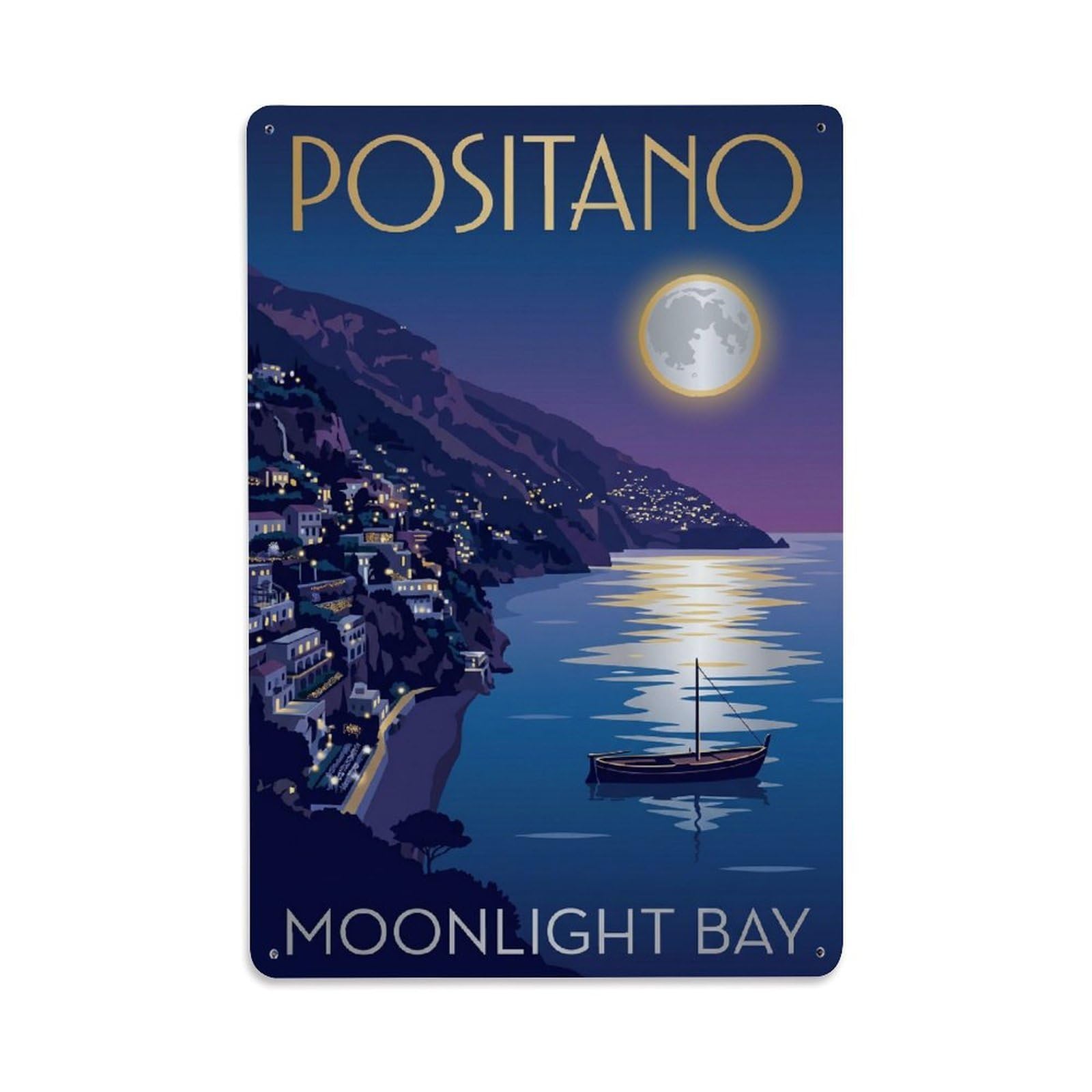 Vintage Travel Positano Italy Drifter Metal Tin Sign Plaque Wall Decor for Cafe, Club Bar, Office, Garden Metal Poster 8x12Inch