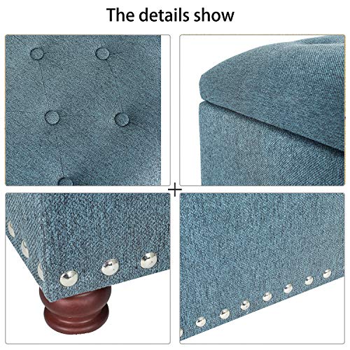 Image of Joveco 24 inch Ottoman with Storage for Living Room Rectangular Fabric Tufted Bench Footrest Toy Chests for Bedroom (Cyan)