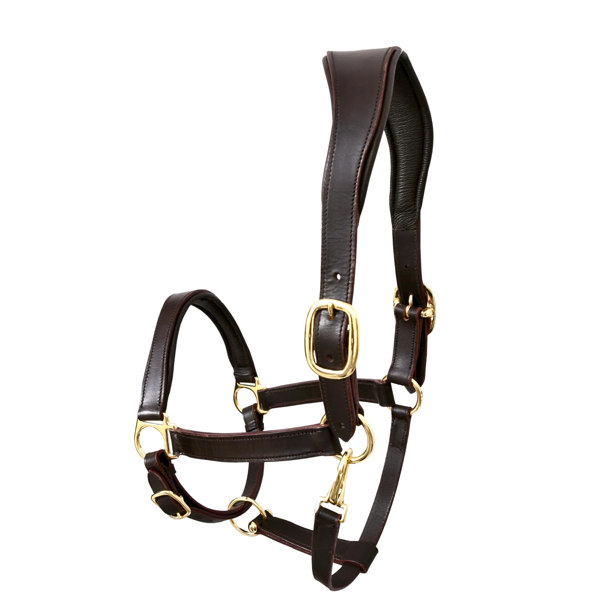 THKtack Leather Anatomical Horse Headcollar | Full Size Black Brown | Premium Leather Headcollar | Anatomic Fully Adjustable | Brass Hardware | Soft Padded Leather Halter | Horses & Pony (BROWN)
