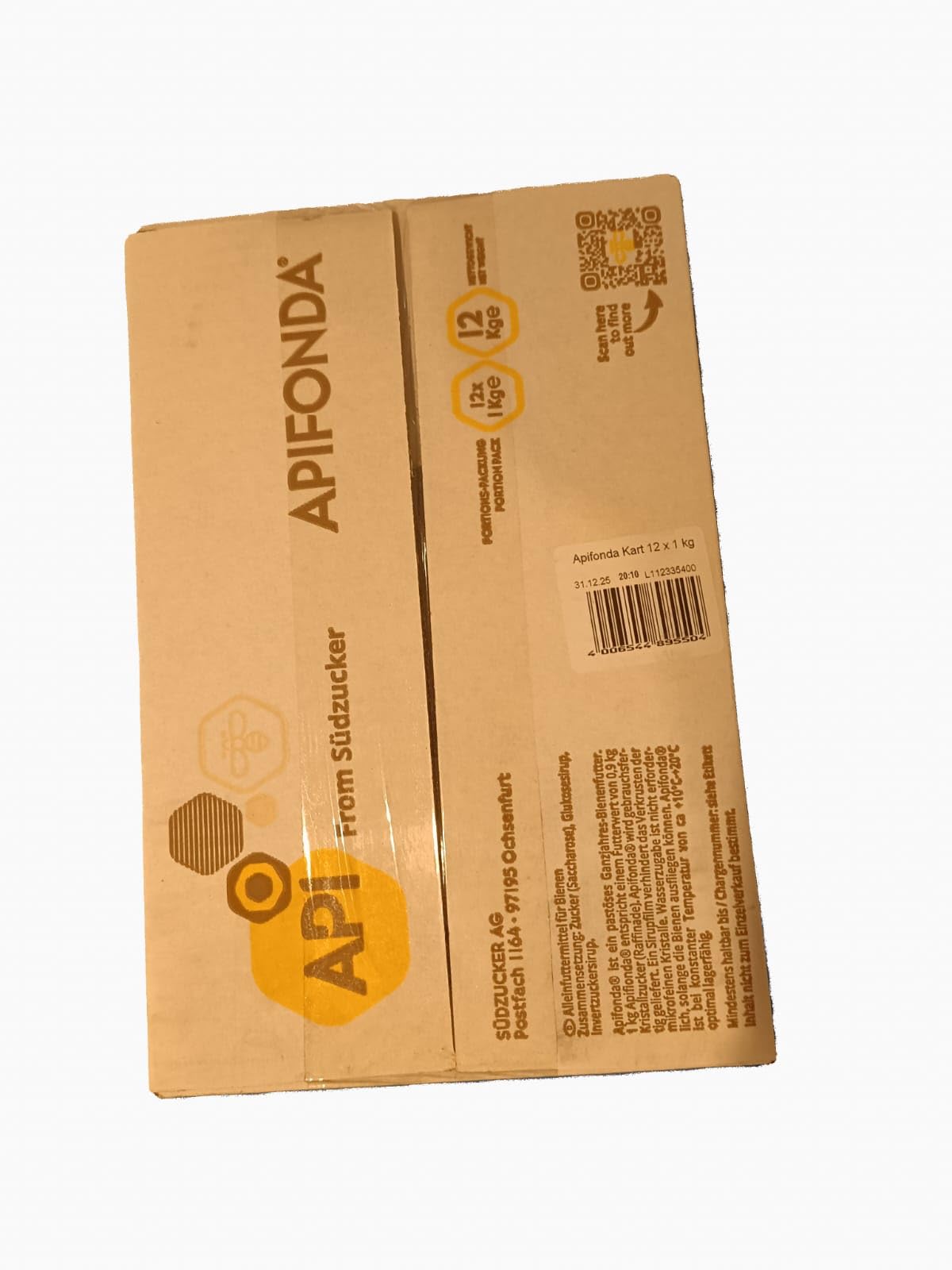 Bienenfutter, Futterteig; Apifonda Südzucker Bienenfutter 12x1kg Beutel im Karton - Futterteig Bienen -Imkereibedarf - Bienenfuttersirup - Bienenfutterteig
