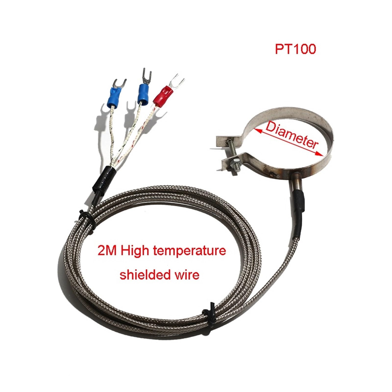 Cable del sensor de temperatura del termopar K/E tipo PT100 35/38/40/42/45 mm sonda circular de acero inoxidable(PT100,Coil Dia 42mm)