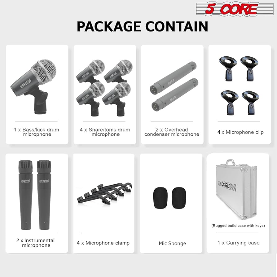 Mic Drum SET マイクとクリップセット KIT7 Professional Wired Microphone Mic Kit for 7 Pieces Drum