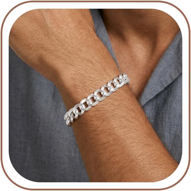 S925 Sterling Silver Bracelet for Men - 9MM S925 Sterling Silver Over Rope Chain Bracelet Diamond Cut Silver Bracelets Gifts for Men 7.5/8/8.5/9Inch