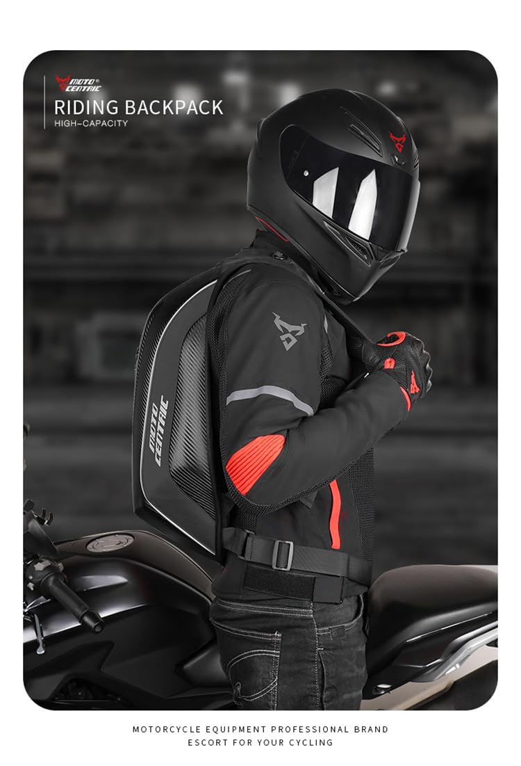 Plecak motocyklowy, 48 l, torba na kask, wodoszczelny, włókno węglowe, plecak motocyklowy, twarda obudowa, odblaskowa, czerwony, czerwony, XL