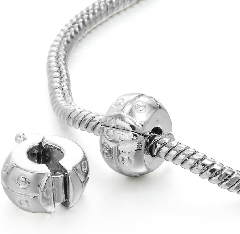 RUBYCA 40pcs Silver Color Clip Lock Stopper Clasp Beads DIY fit European Charm Bracelet Model 074