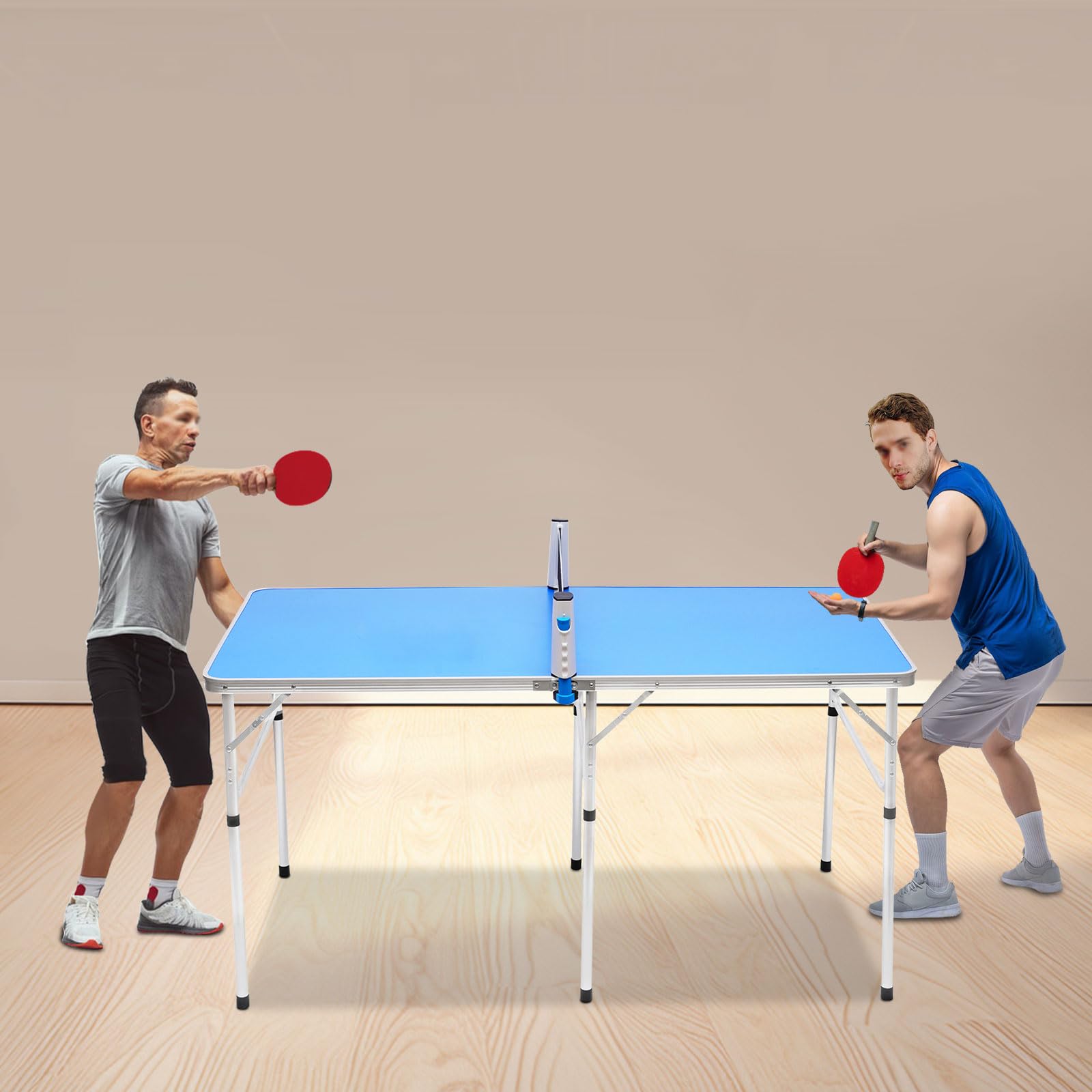 Table de ping-pong pliable 152 x 76 x 76 cm avec filet, raquettes et balles, intérieur et extérieur
