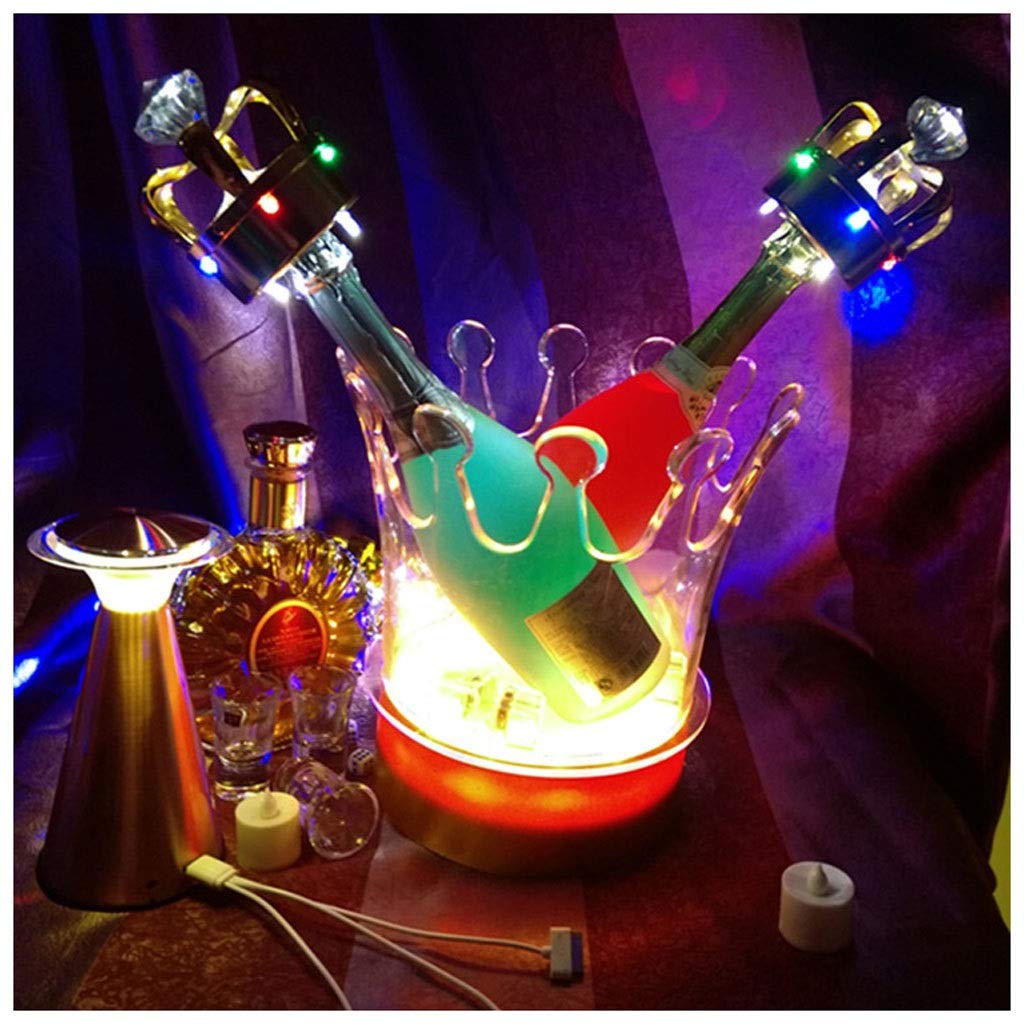 Eiskübel Eiskühler Eis Eimer Sektkühler Bunte LED Eiskübel, Große Kapazität Weinkühler LED Lebensmittelqualität Eimer Kunststoff Retro Champagner Wein Trinkt Bier Eimer, batería de litio Aufgeladen We