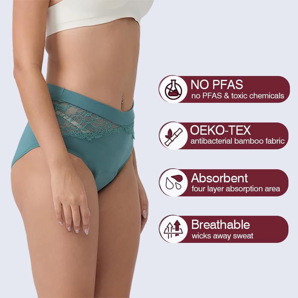 Culotte Menstruelle en Coton pour Flux Abondant pour Adolescentes Culotte Confortable Post-Partum Sous-Vêtements de Sport Protecteurs Slips Respirants 3 Pièces Vert/Noir/Violet S