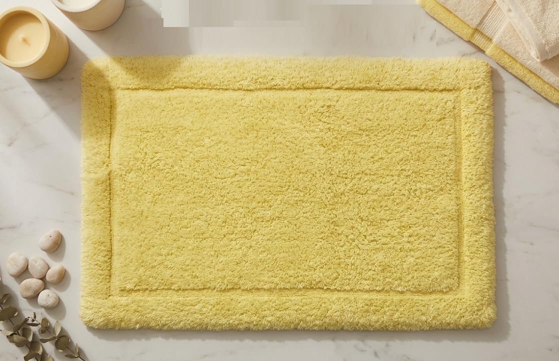 100% Cotton Bath Mat for Bathroom & Home | Soft Absorbent Doormat | 20x32 Inch Premium Floor Mat| Stylish Home Floor Decor Mat. | Piece of 1 (Lemon Yellow)-image-15
