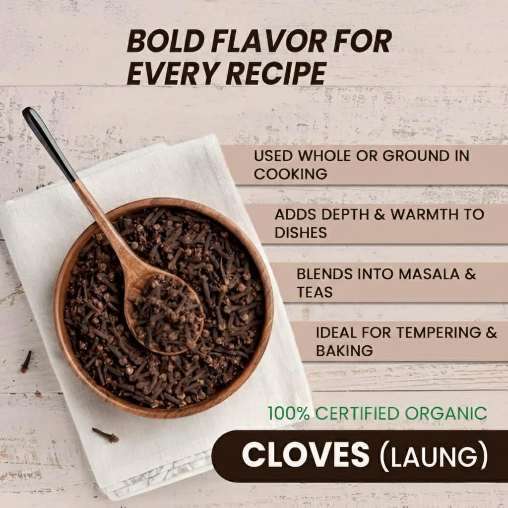 100 Gm | Organic Cloves Whole | Lavang Whole Spices | Aromatic & Flavorful Clove Seeds Khada Masala | Dried Cloves | Lavangam