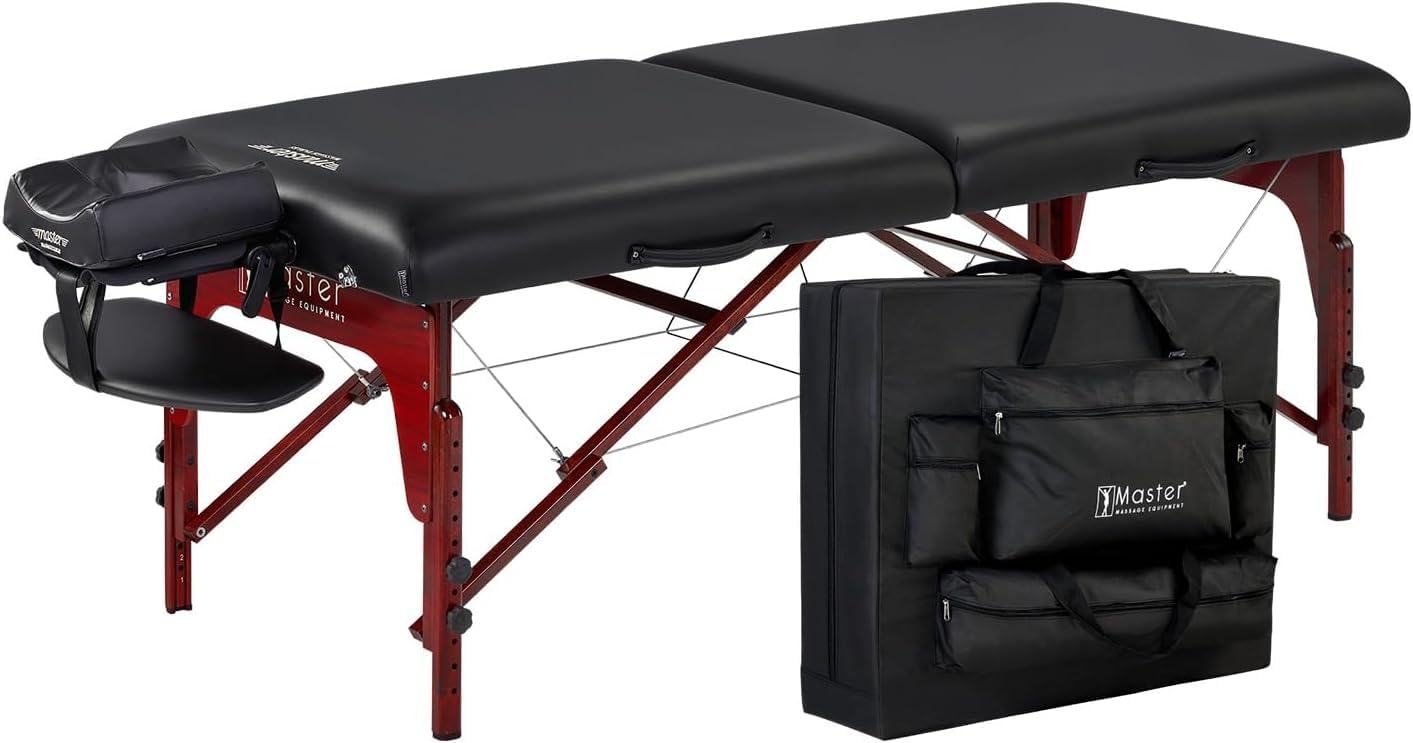 Master Massage 79cm Montclair Ultra-Wide Luxury Wooden Portable Massage Couch Foldable Massage Table Spa Beauty Couch Physiotherapy Bed, Reiki Panel, Black