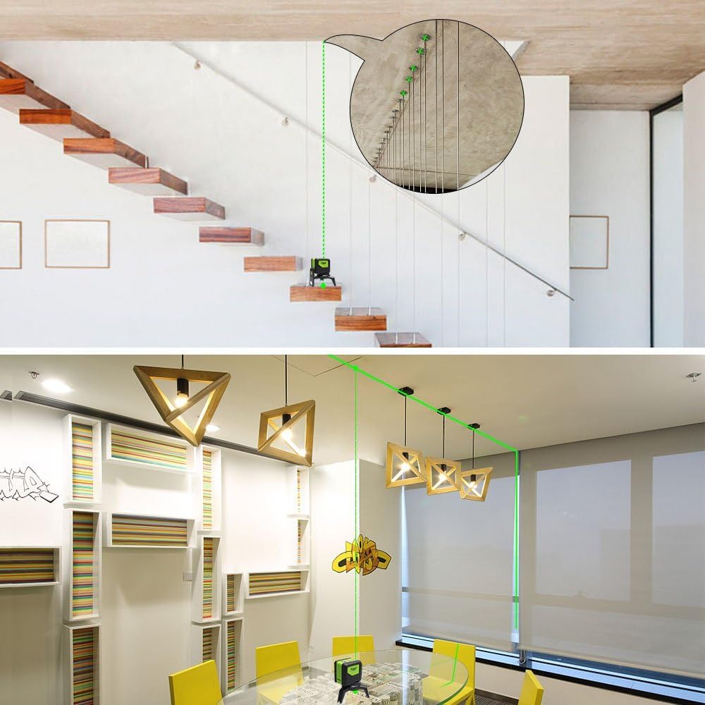 Laser level used for stair alignment and ceiling light installation