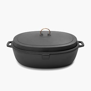 Barebones Enamel Lined Cast Iron Roaster: Durable Roasting Pan with Lid, Ideal for Family-Style Meals, 6.7L Roaster for Indoor & Outdoor Use, Perfect Pans for Thanksgiving and Campfire Cooking