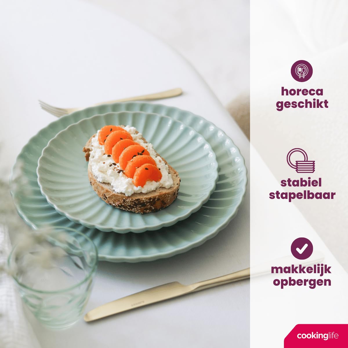 Cookinglife Serviesset Cardida Groen 18-delig / 6 personen - 6 dinerborden, 6 koszulek i 6 komentarzy