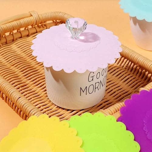 Miniatura 7 de Tapas de silicona para tazas flexibles de diamante, cubiertas reutilizables para tazas de té y café, tapas herméticas antipolvo, tapas de taza de