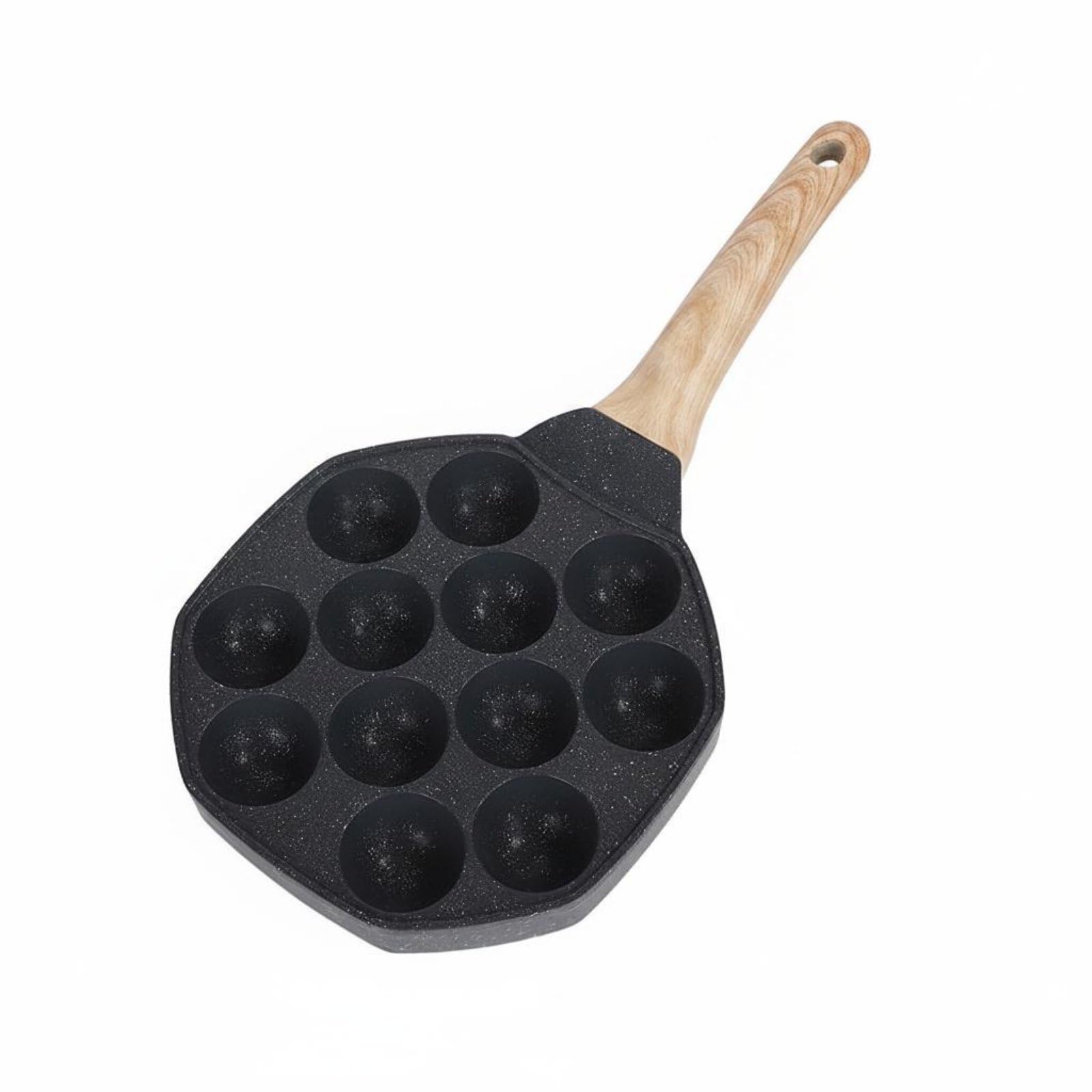 Easy to Clean Quail Egg Pan Wood Handle 12-Cup Egg Pan for Home Cooking, Black-image-18