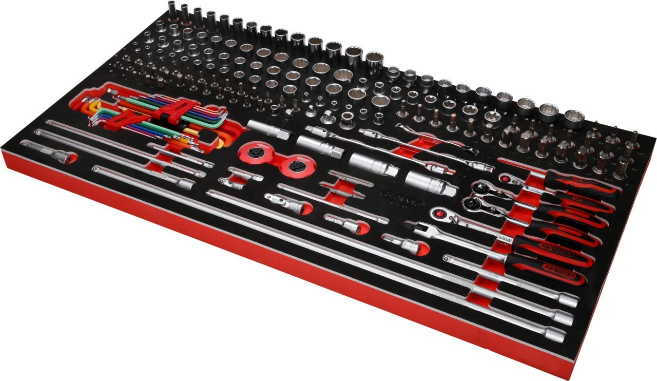 KS Tools 813.0183 Juego de llaves de vaso de 1/4'' + 3/8'' en inserto de gomaespuma, 183 pzs