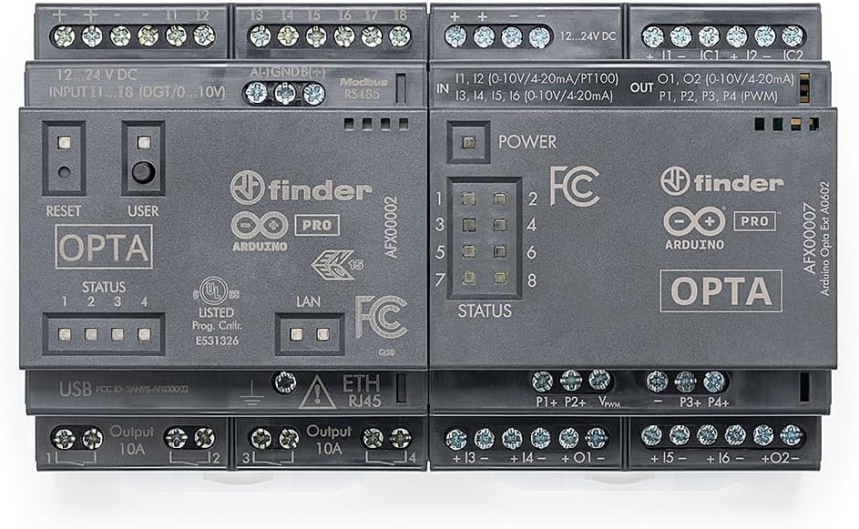 Arduino Opta controller connected to an Opta EXT A0602 module