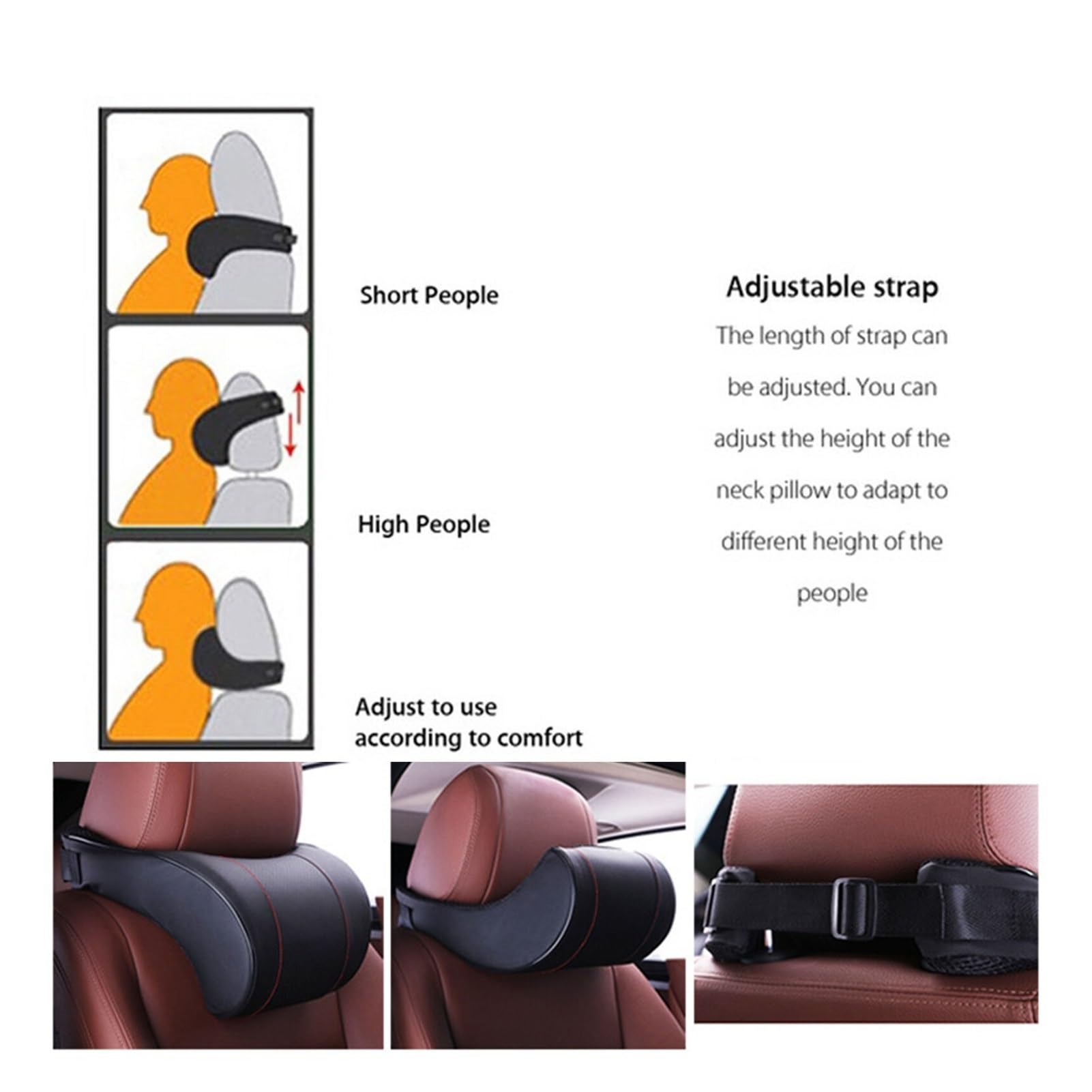 SSIMOO PU Leather Auto Car Neck Pillow Memory Foam Filling Neck Rest Seat Poggiatesta Cuscino Soluzione di Supporto Compatibile for Bambini e Adulti (Color : Beige)