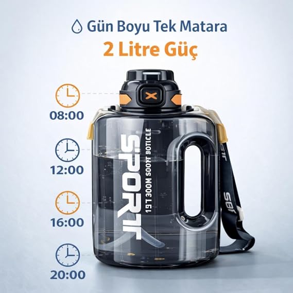 Coofbe 2Lt Su Matarası Su Şişesi Pipetli Sızdırmaz Bpa Içermez Emniyet Kilitli Suluk Sporcu Motivasyon Su Matarası