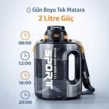 Coofbe 2Lt Su Matarası Su Şişesi Pipetli Sızdırmaz Bpa Içermez Emniyet Kilitli Suluk Sporcu Motivasyon Su Matarası