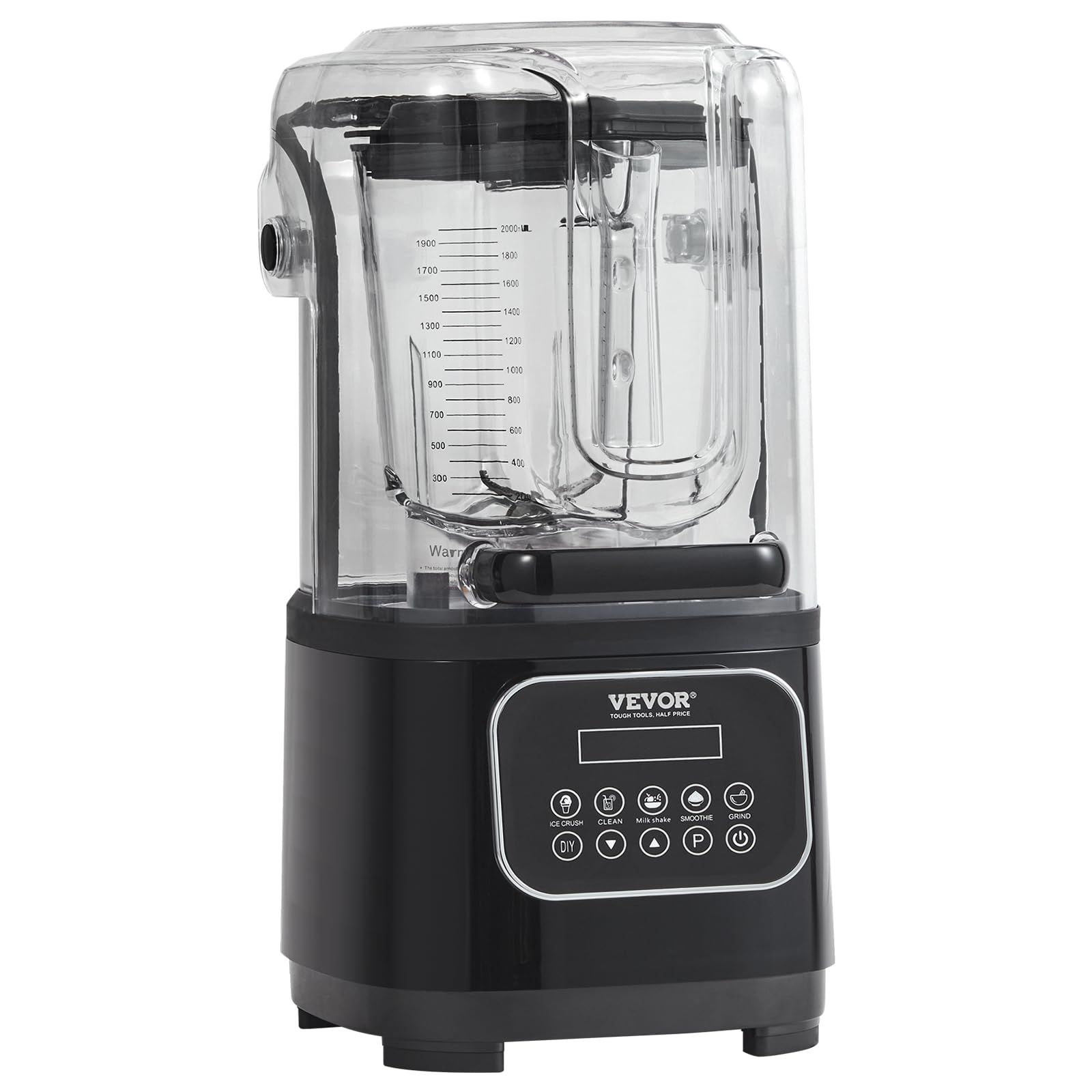 VEVOR Mixeur Professionnel 2 L, Blender Électrique de Comptoir, Mélangeur Multifonctionnel avec Bouclier et Bol en Plastique, 9 Vitesses et 5 Fonctions, pour Boissons Glacées Milk-shakes Smoothies