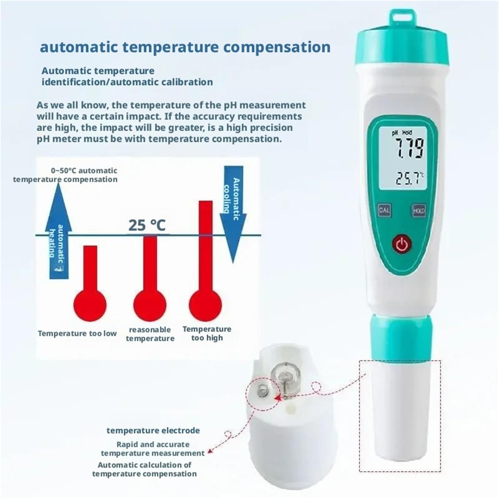 Testeur d'eau, Stylo testeur de qualité l'eau Portable for Aquarium, pH-mètre Industriel Haute précision