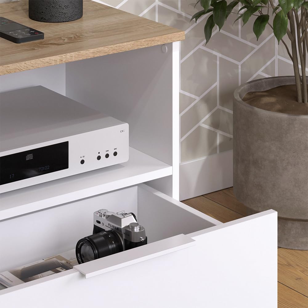 Vicco Mobile tv Wido, Bianco/Sonoma, 60 x 50 cm | con cassetto, adatto per TV fino a 43 pollici, passacavi integrato
