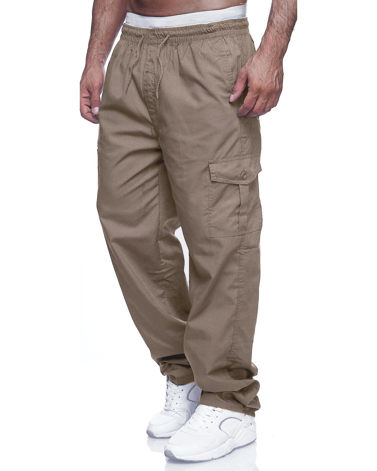 THWEI Mens Cargo Pants Casual Drawstring Athletic Jogger Sports Outdoor Trousers