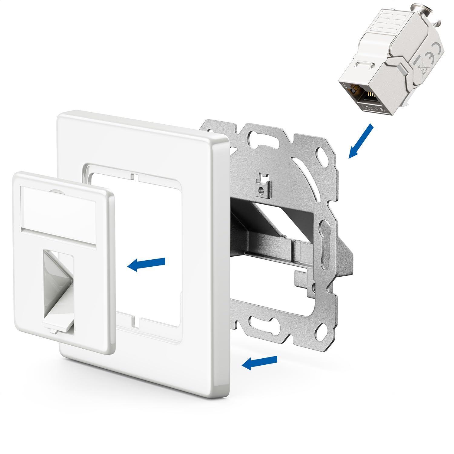 deleyCON Toma de Red CAT8 Empotrada RJ45 Keystone 40 Gbps STP Blindada Caja de Datos Gigabit LAN Blanco