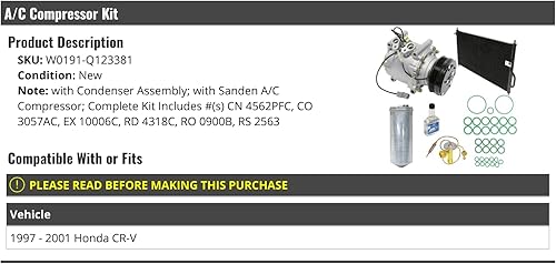 Kit compresor A/C - con conjunto de condensador - Compatible con Honda CR-V 1997-2001