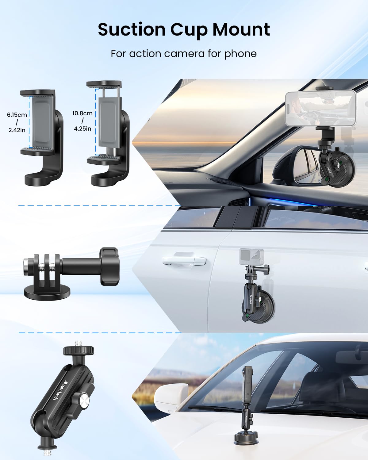 Ventosa Adattiva per Montaggi di Fotocamere in Auto Montaggi per Go Pro in Auto Montaggio per Parabrezza Porta-Telefono Accessori per Insta 360