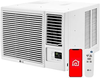 LG 23,000 BTU Smart Window Air Conditioner with Heat, 230V, Air Conditioner Cools Rooms up to 1,400 Sq.Ft., Smartphone & Voice Control works with Remote, White