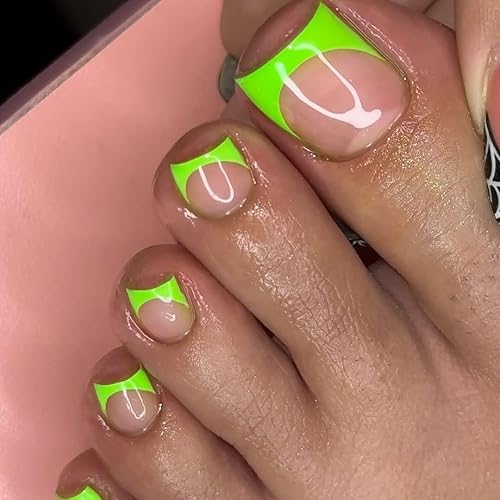 KQueenest 30 Pcs Neon Green French Tip Toe Press on